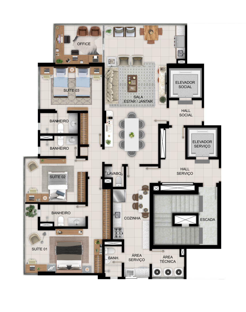 Apto. Tipo estendido, 140 m²