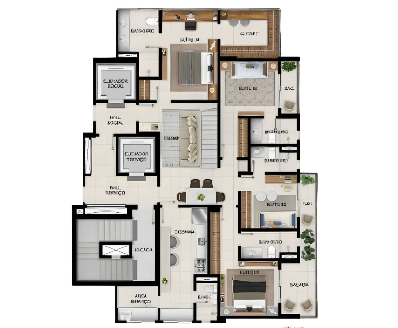 Cobertura duplex, 280 m² — 1º piso